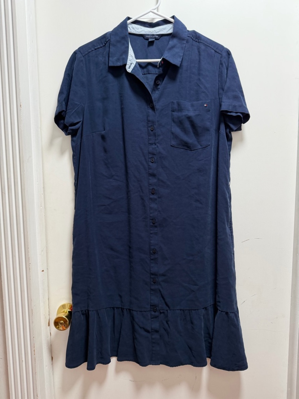 Tommy Hilfiger Womens Shirt Dress Navy Blue Sz L Button Down Pockets Preppy City